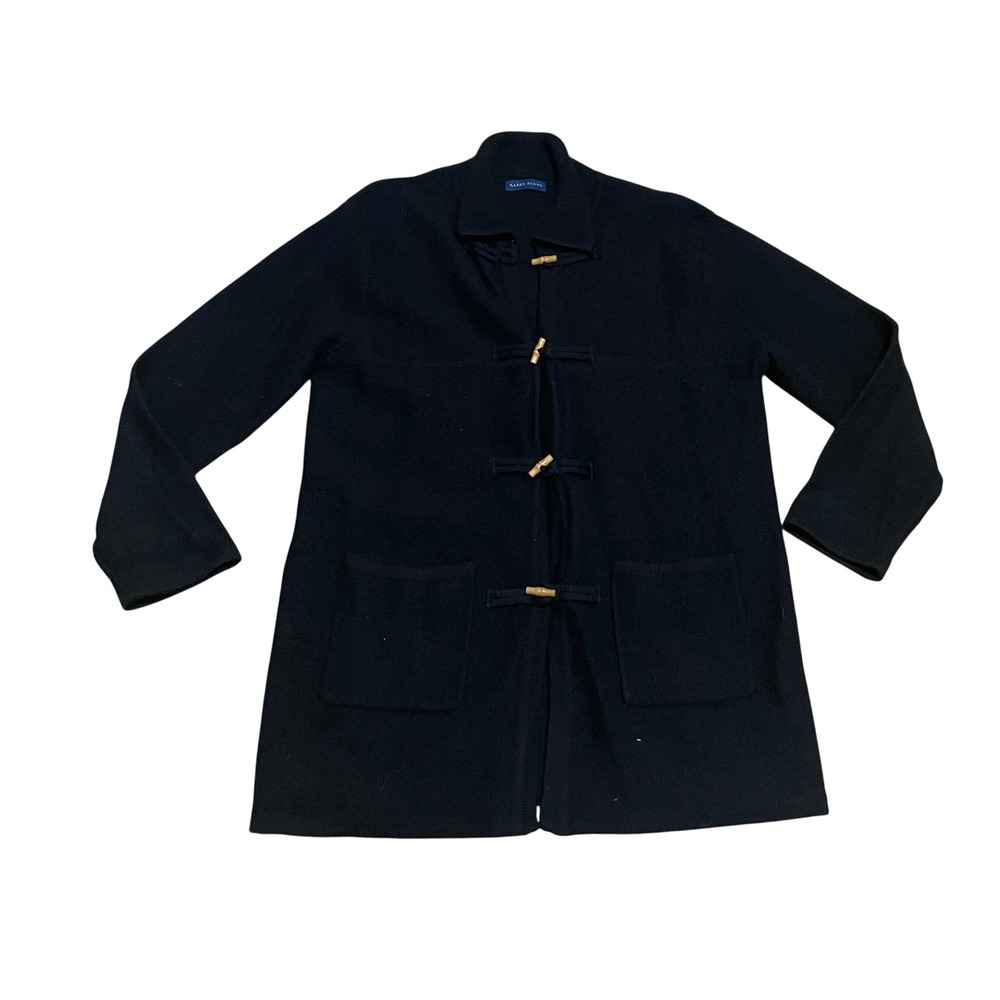 VTG Karen Scott Women's M Black Wool Toggle Front Knit Cardigan Sweater Jacket